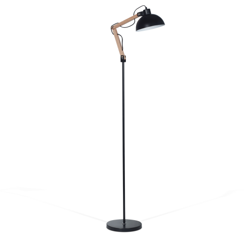 Lampara de pie madera y chapa negra E27